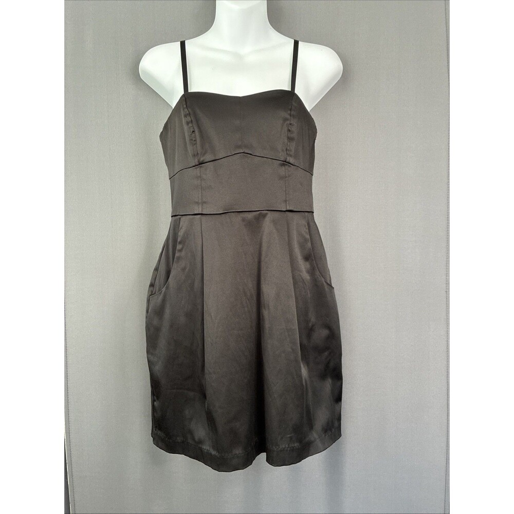 Y2K Forever 21 Satin Mini Slip Dress Small? Black Pockets LBD Romantic Cocktail